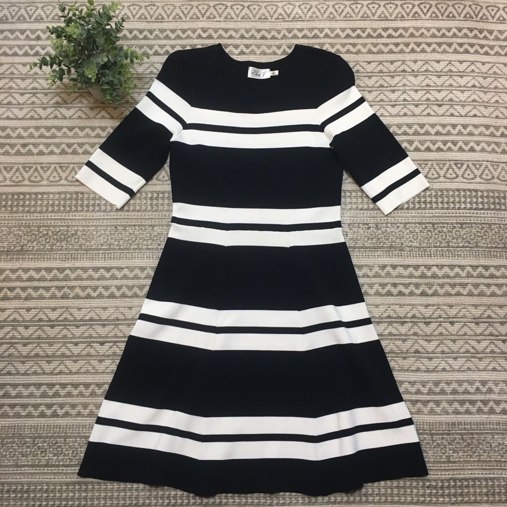 Eliza J black and white fit and flare dress